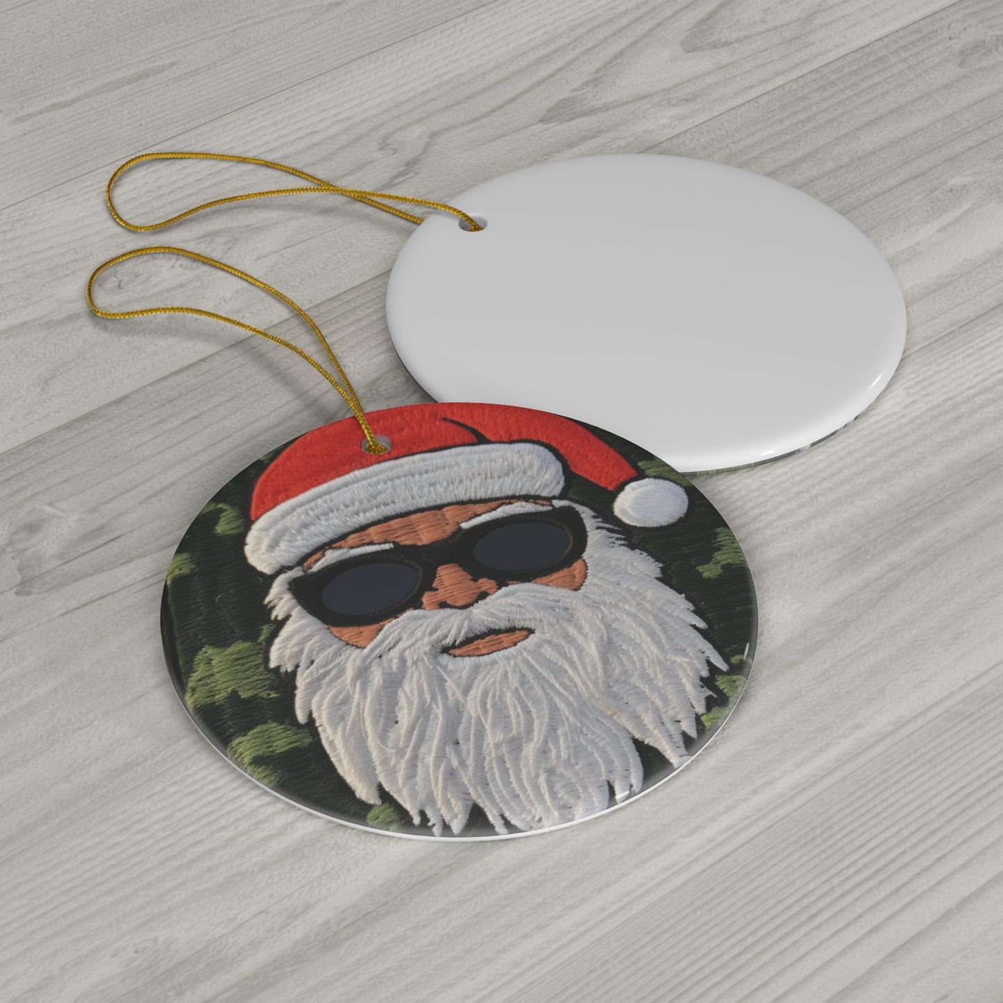 Military Santa Camo Patch - Marine Christmas Chenille Badge - Festive Decor - Ceramic Ornament, 4 Shapes