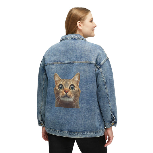 Overstimulated Cat, Over Stimulated Graphic Kitten, Funny Gift, Women's Denim Jacket