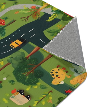 Jungle Journey: Kids' Car Roadway in Lush Forest Setting Play - Area Rugs