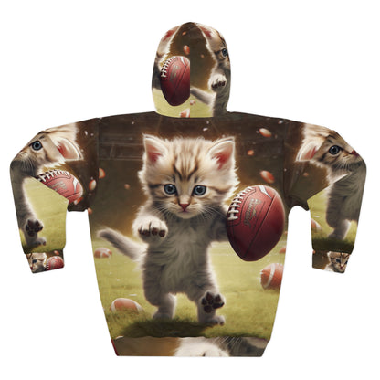 Football Kitty Fantasy: Feline Cat American Sport Quarterback - Unisex Pullover Hoodie (AOP)