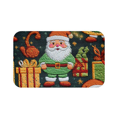 Christmas Santa Claus - Embroidered Presents - Festive Winter Wonderland - Deck the Halls Design - Bath Mat