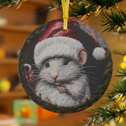 Christmas Mouse in Santa Hat, Festive Holiday Rodent, Winter Creature Design - Glass Ornament Bundles