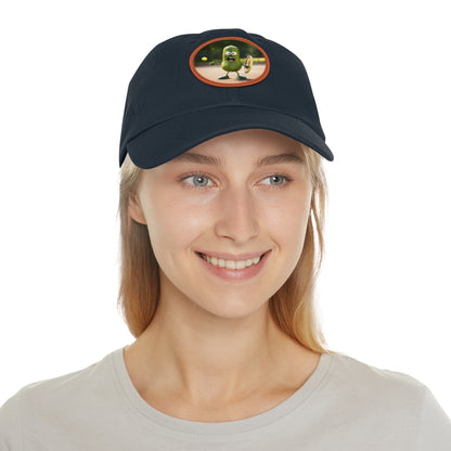 Pickle Playing Pickleball: Serve, Paddle, Game - Court Sport - Dad Hat with Leather Patch (Round)