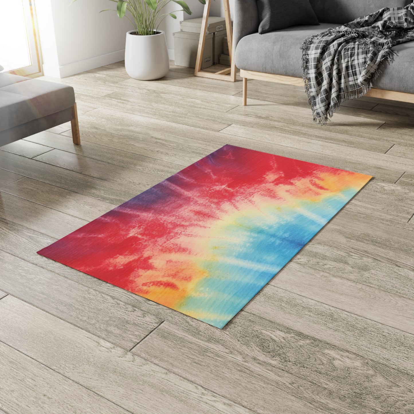 Rainbow Tie-Dye Denim: Vibrant Multi-Color, Fabric Design Spectacle - Dobby Rug