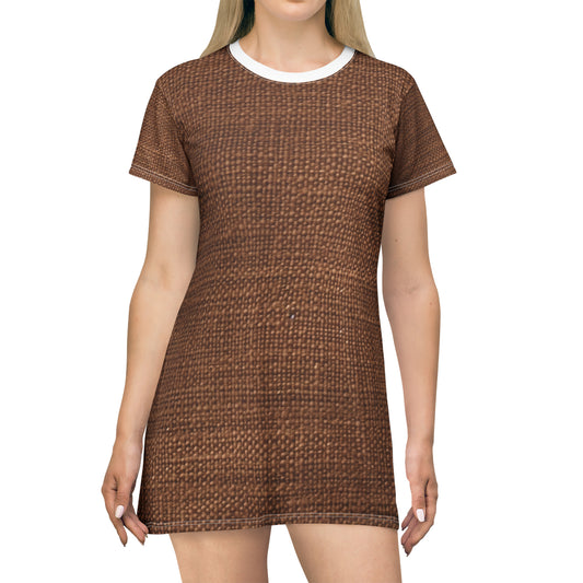 Luxe Dark Brown: Denim-Inspired, Distinctively Textured Fabric - T-Shirt Dress (AOP)