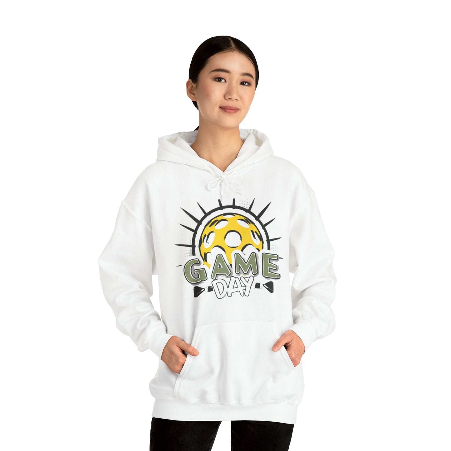 Radiant Pickleball Emblem with Dynamic Sunburst and Game Day Lettering - Unisex Heavy Blend™ Hooded Sweatshirt