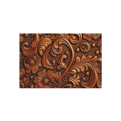 Leather Flower Cognac Classic Brown Timeless American Cowboy Design - Outdoor Rug