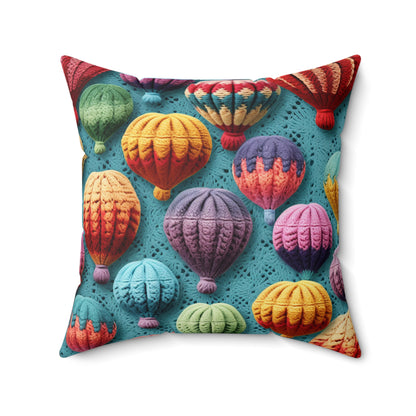 Crochet Hot Air Balloons Sky Travel Transport Scenic Style - Spun Polyester Square Pillow