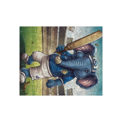 India Elephant Cricket Sport Star: Pitch, Run, Stump Game - Animated Charm - Crushed Velvet Blanket