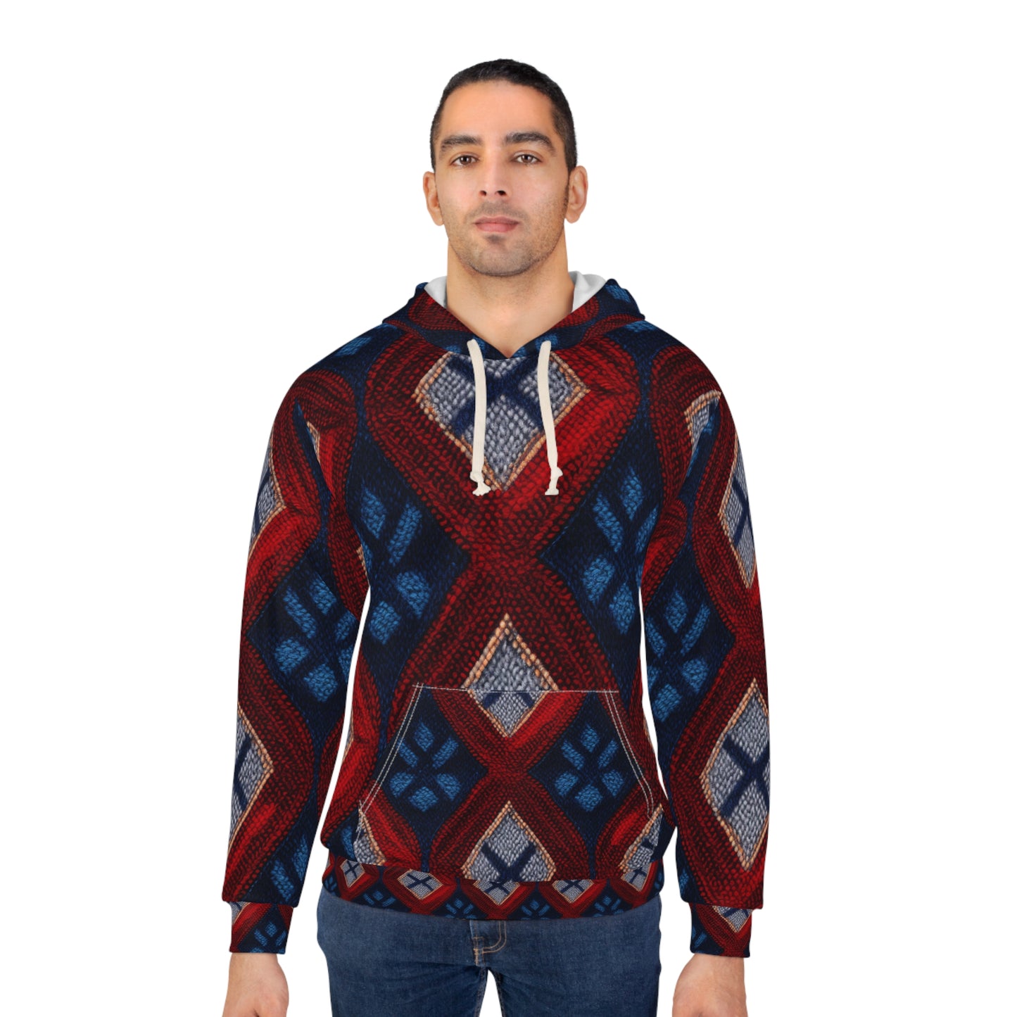 Moquette Majesty: Red & Blue Woolen Wonders - Unisex Pullover Hoodie (AOP)