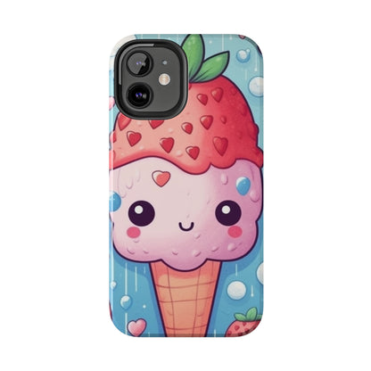 Kawaii Strawberry Sundae Cone - Traditional Japanese Anime Dessert Delight - Sweet Berry Otaku Gift - Tough Phone Cases