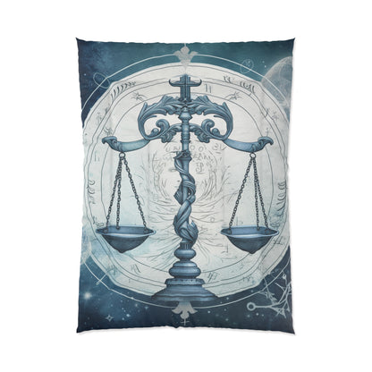 Blue Tones Libra Zodiac Cosmic Astro - Balance Scale & Symbols - Comforter