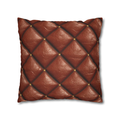 Brown Leather Cognac Pattern Rugged Durable Design Style - Spun Polyester Square Pillow Case