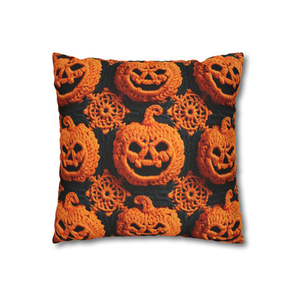 Halloween Crochet Pumpkin Scary Horror Festive Holiday Pattern - Spun Polyester Square Pillow Case