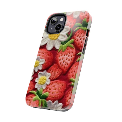 Strawberry Strawberries Embroidery Design - Fresh Pick Red Berry Sweet Fruit - Tough Phone Cases