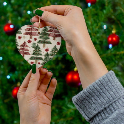 Embroidered Christmas Winter, Festive Holiday Stitching, Classic Seasonal Design - Ceramic Ornament, 4 Shapes