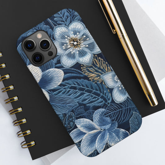 Bordado de flores estilo denim con flores - Fundas resistentes para teléfonos