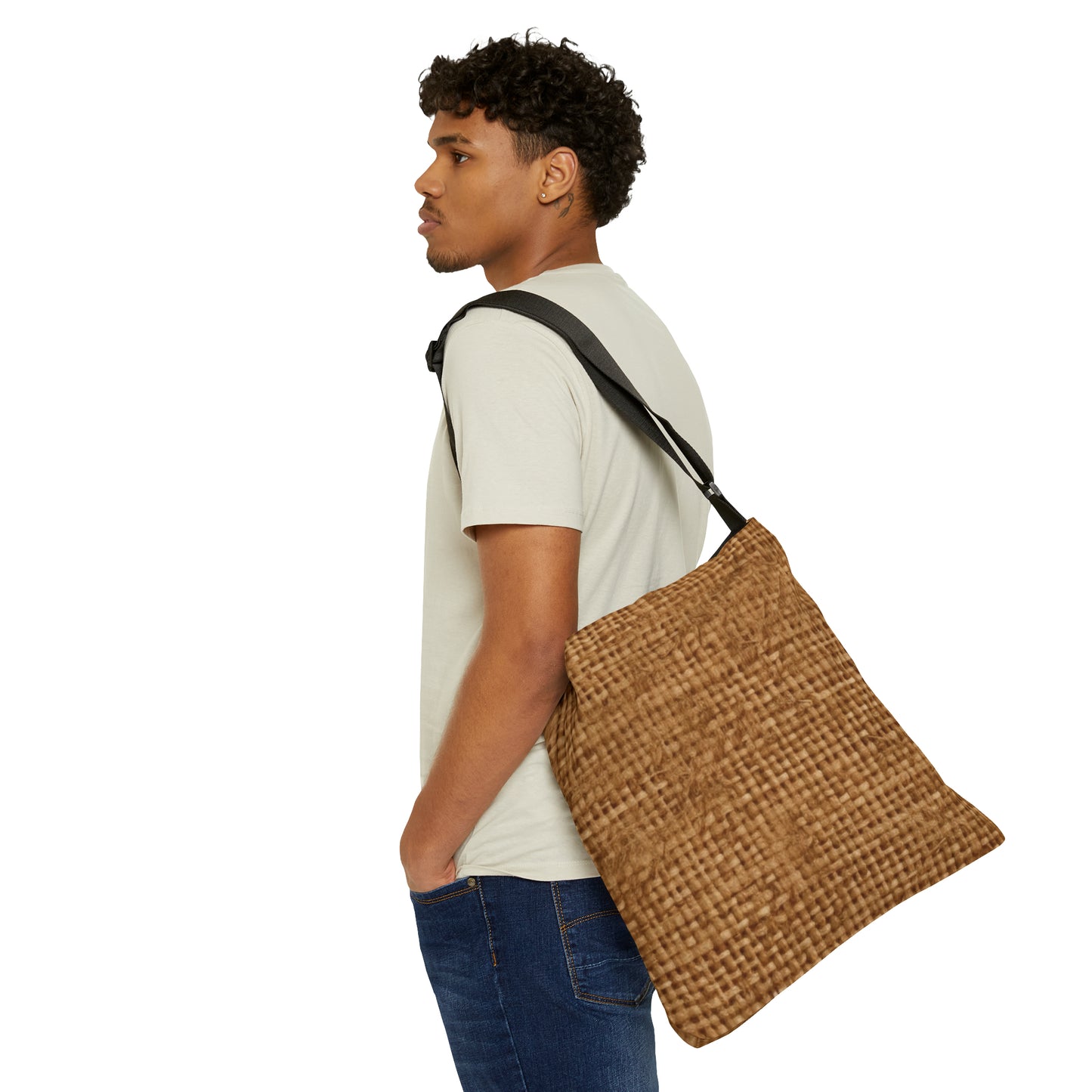 Brown Light Chocolate: Denim-Inspired Elegant Fabric - Adjustable Tote Bag (AOP)