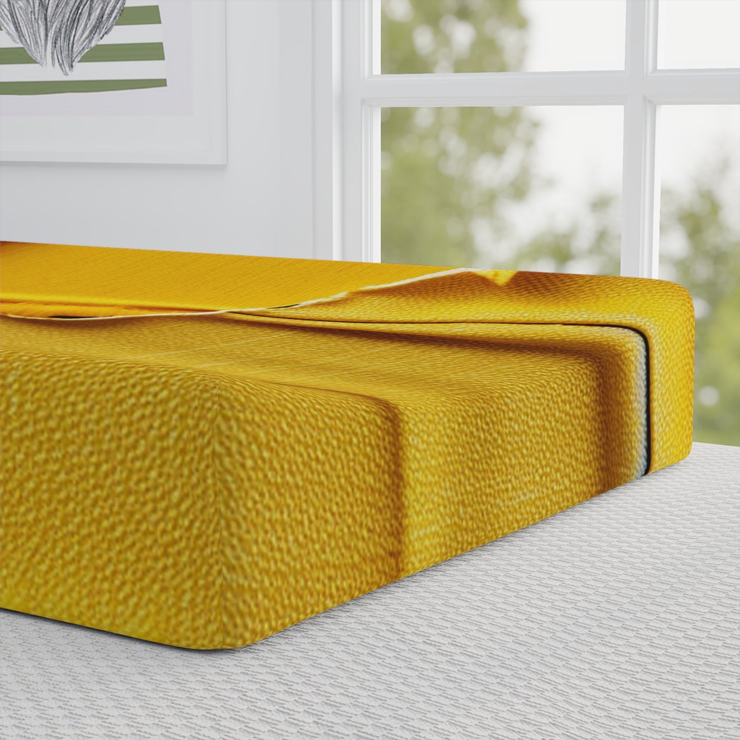 Banana Yellow Lemon: Bold Distressed, Denim-Inspired Fabric - Baby Changing Pad Cover