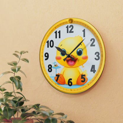 Reloj de pared acrílico lindo pájaro pato amarillo 