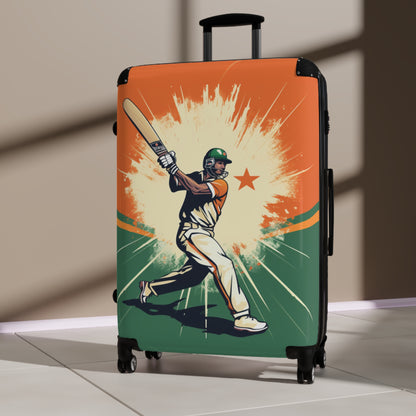 India Cricket Star: Batsman With Willow Bat, National Flag Style - Sport Game - Suitcase