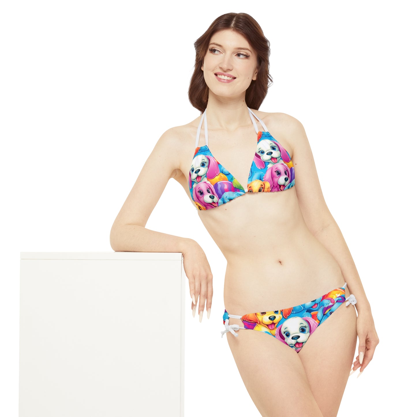 Happy Puppy & Dog Design - Vivid and Eye-Catching - Strappy Bikini Set (AOP)