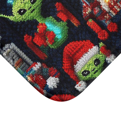 Festive Alien Invasion: Intergalactic Christmas Holiday Cheer with Santa Hats and Seasonal Gifts Crochet Pattern - Bath Mat