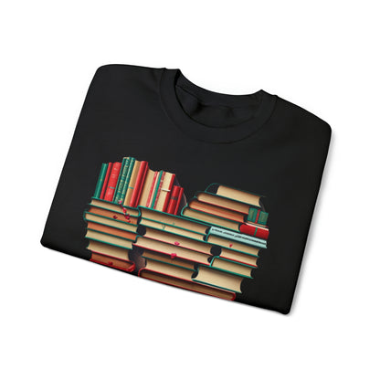 Valentines Day Book Love: Heart-Shaped Stack of Romantic Novels - Unisex Heavy Blend™ Crewneck Sweatshirt