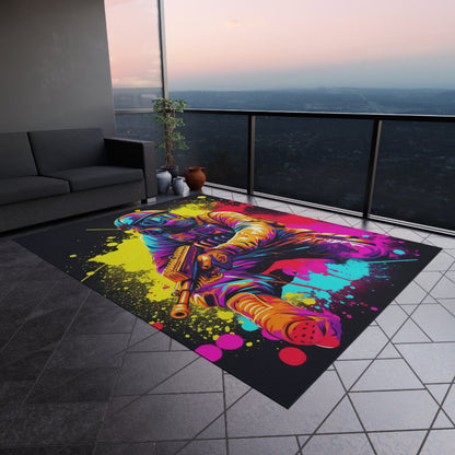 Paintball Action Sport: Player in Battle, Paint Splatter - Outdoor Rug