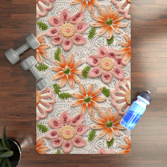 Floral Embroidered Eyelet: Delicate Flower Elegant Pattern - Rubber Yoga Mat