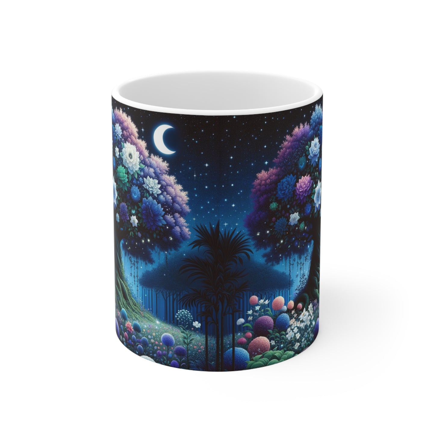 Floración de la noche estrellada: jardín mágico y arte del árbol celestial - Taza de cerámica 11oz