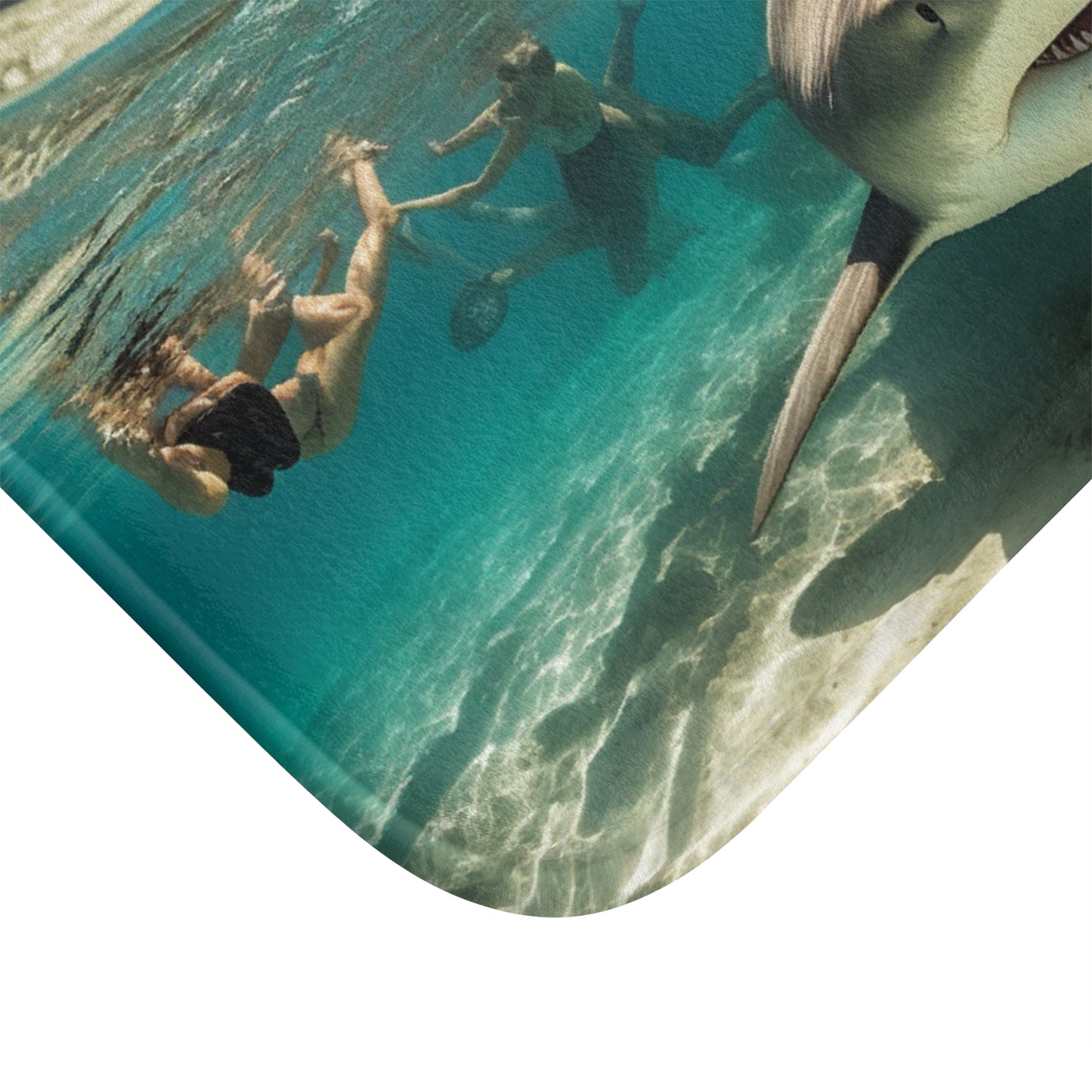 Peaceful Bull Shark with Swimmers: Ocean Scene - Perfect for Sea Lovers - Bath Mat