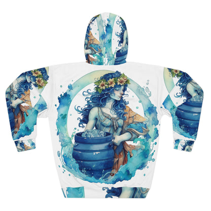 Artistic Aquarius Zodiac - Watercolor Water-Bearer Depiction - Unisex Pullover Hoodie (AOP)