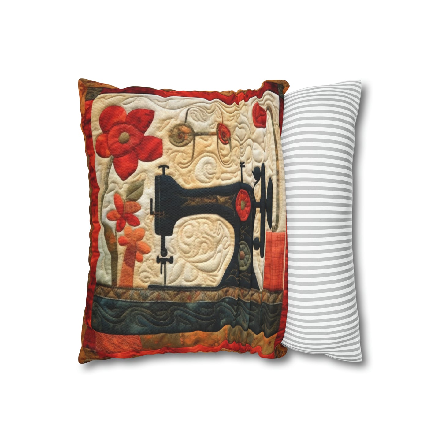 Sewing Machine Quilt: A Crafted Design Homage to Stitching - Spun Polyester Square Pillow Case