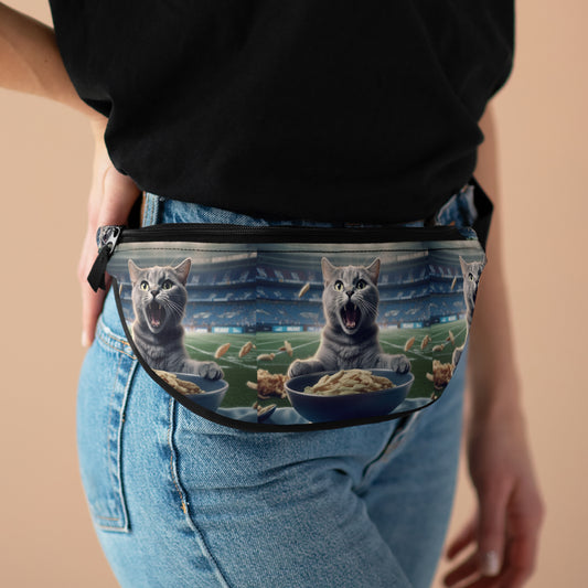 Halftime Football Feline: Screaming Sports Fan Cat Stadium Food Kitten - Fanny Pack