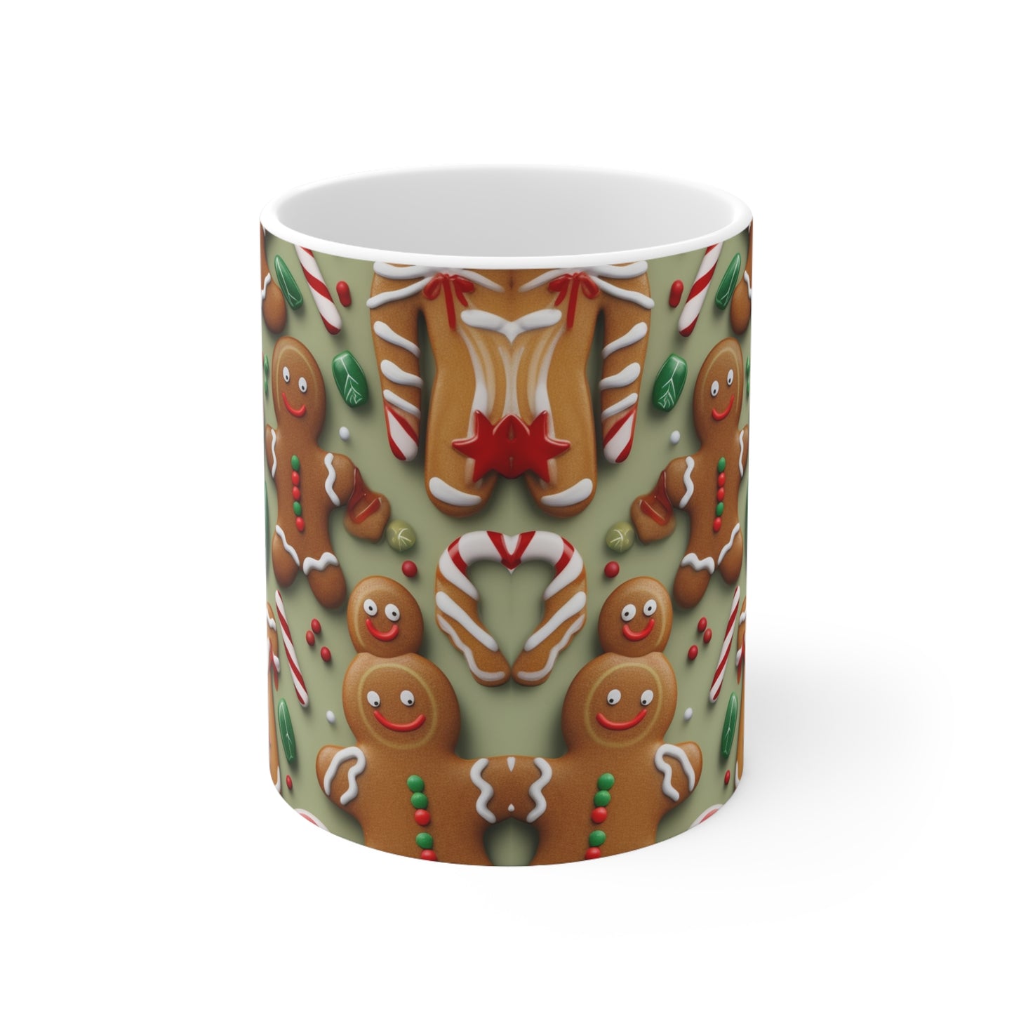 Gingerbread Man Christmas Cookie - Tree - Candy Cane - Ceramic Mug 11oz