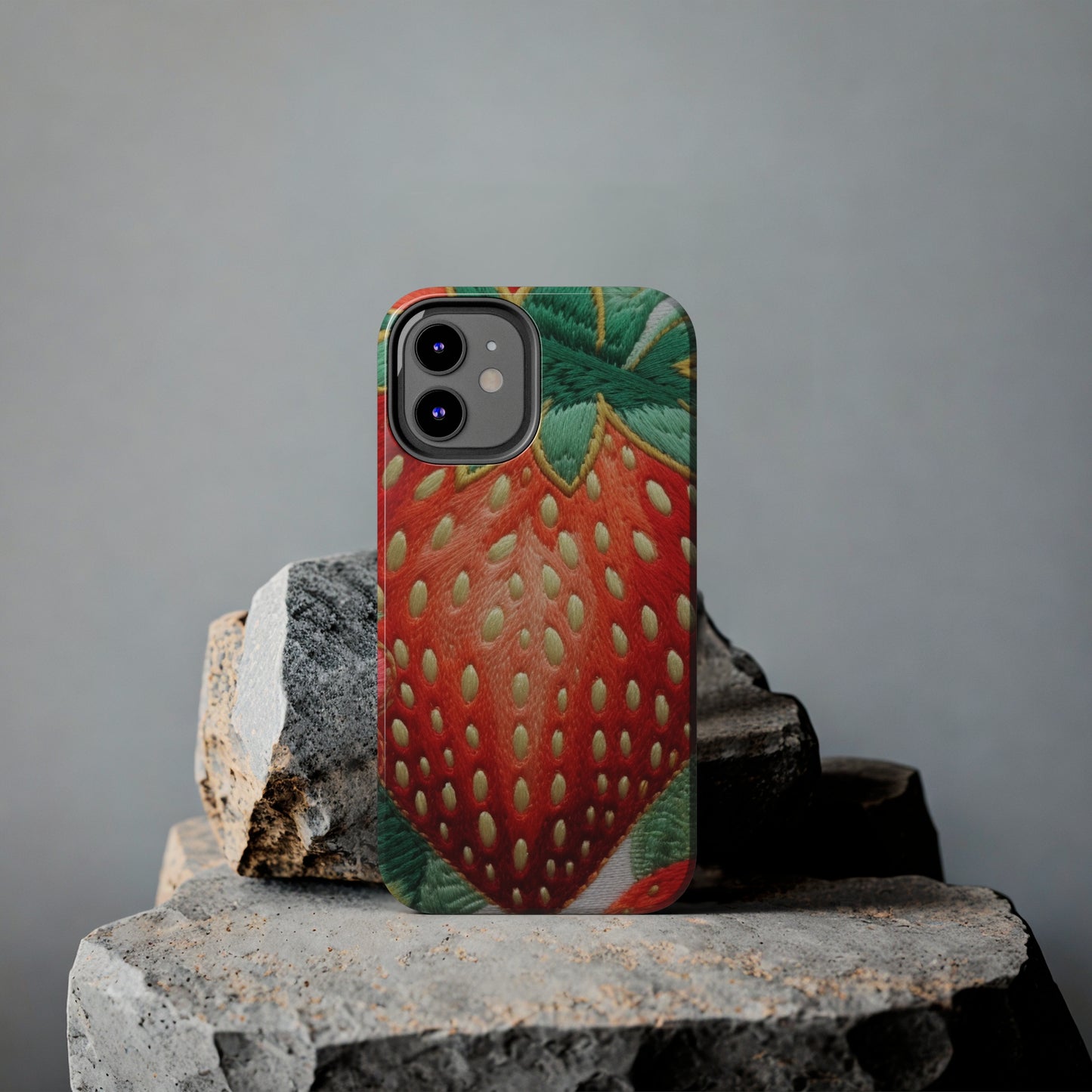 Berry Delight: Sun-Kissed Strawberries Fields Meet Embroidered Style Strawberry Patterns - Tough Phone Cases