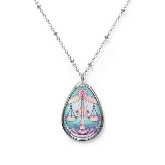 Libra Astrology - Soft Lighting & Pastel Zodiac Sign Symbol - Oval Necklace