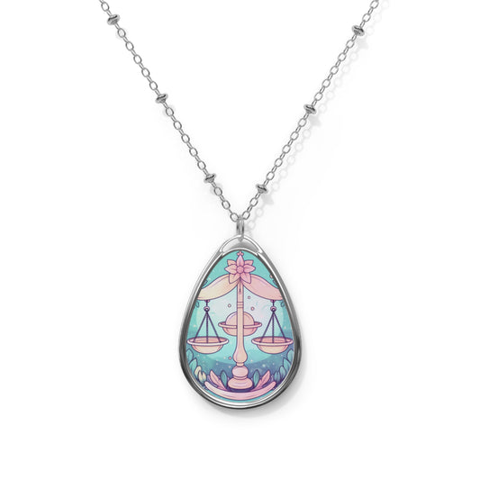 Astrología Libra - Iluminación suave y símbolo del signo del zodíaco pastel - Collar ovalado 