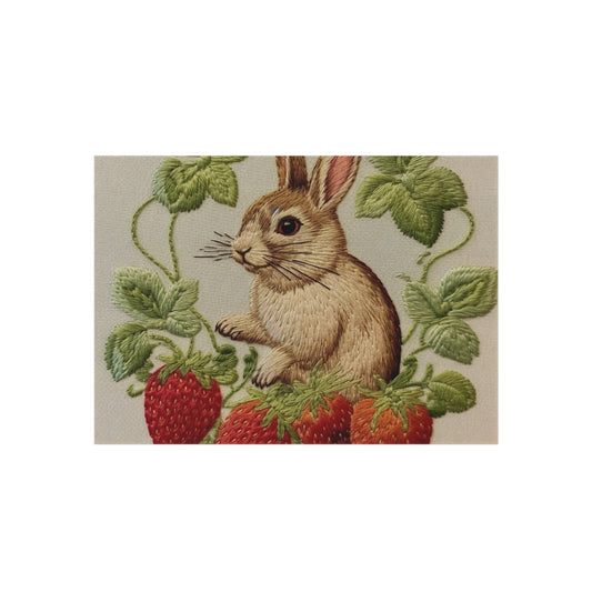 Strawberry Bunny Rabit - Embroidery Style - Strawberries Fruit Munchies - Easter Gift - Outdoor Rug