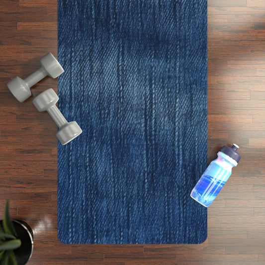 Indigo Splash: Washed Denim Reverie in Deep Blue - Rubber Yoga Mat