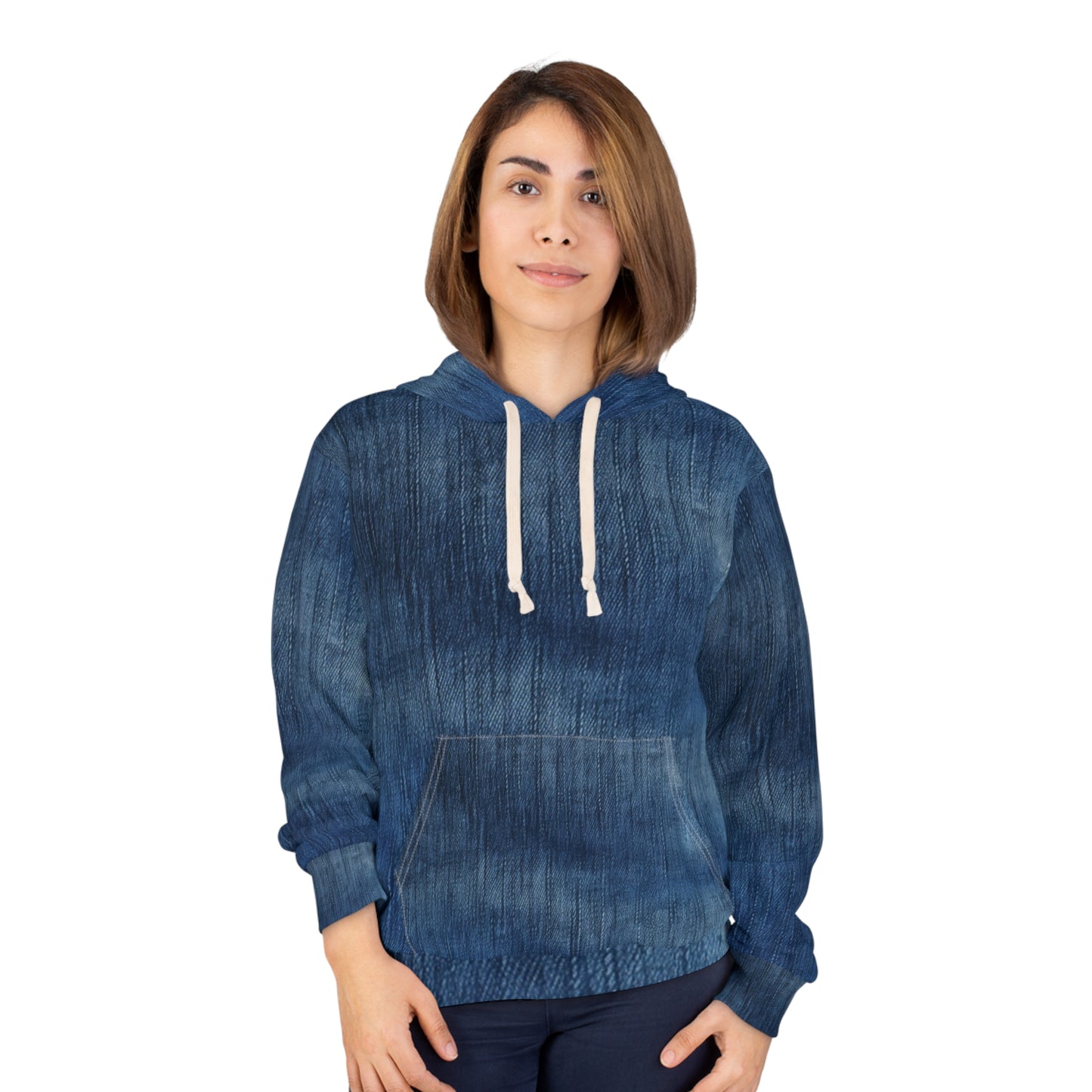 Indigo Splash: Washed Denim Reverie in Deep Blue - Unisex Pullover Hoodie (AOP)