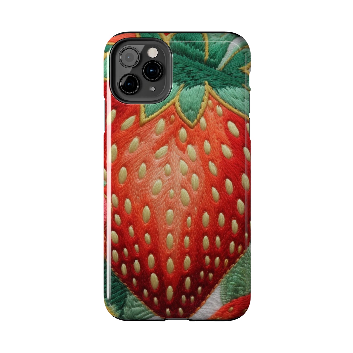 Berry Delight: Sun-Kissed Strawberries Fields Meet Embroidered Style Strawberry Patterns - Tough Phone Cases