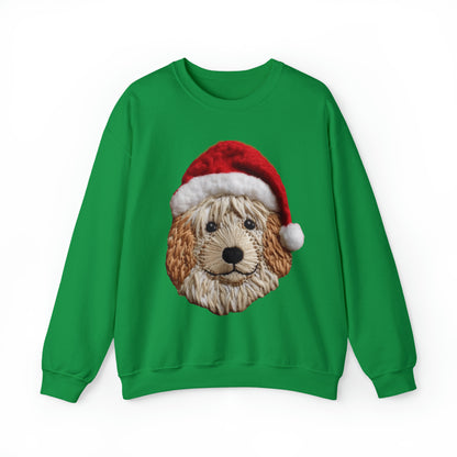 Chenille Dog Embroidered Patch - Christmas Puppy with Santa Hat - Unisex Heavy Blend™ Crewneck Sweatshirt