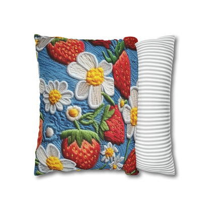 Orchard Berries: Juicy Sweetness from Nature's Garden - Fresh Strawberry Elegance - Spun Polyester Square Pillow Case