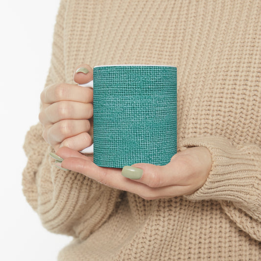 Quality Mint Turquoise Denim  Fabric Deisgn, Stylish Material - Ceramic Mug 11oz