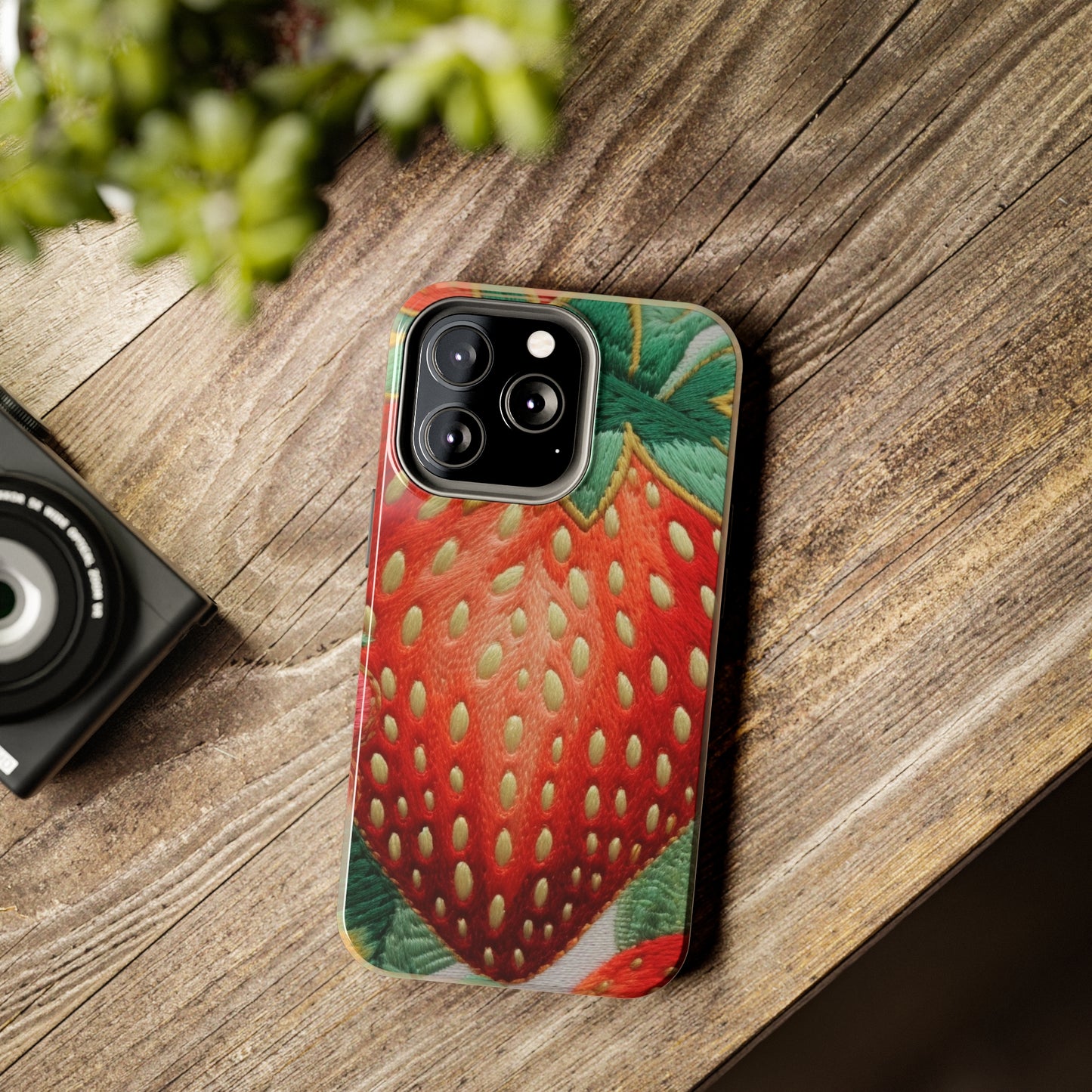 Berry Delight: Sun-Kissed Strawberries Fields Meet Embroidered Style Strawberry Patterns - Tough Phone Cases