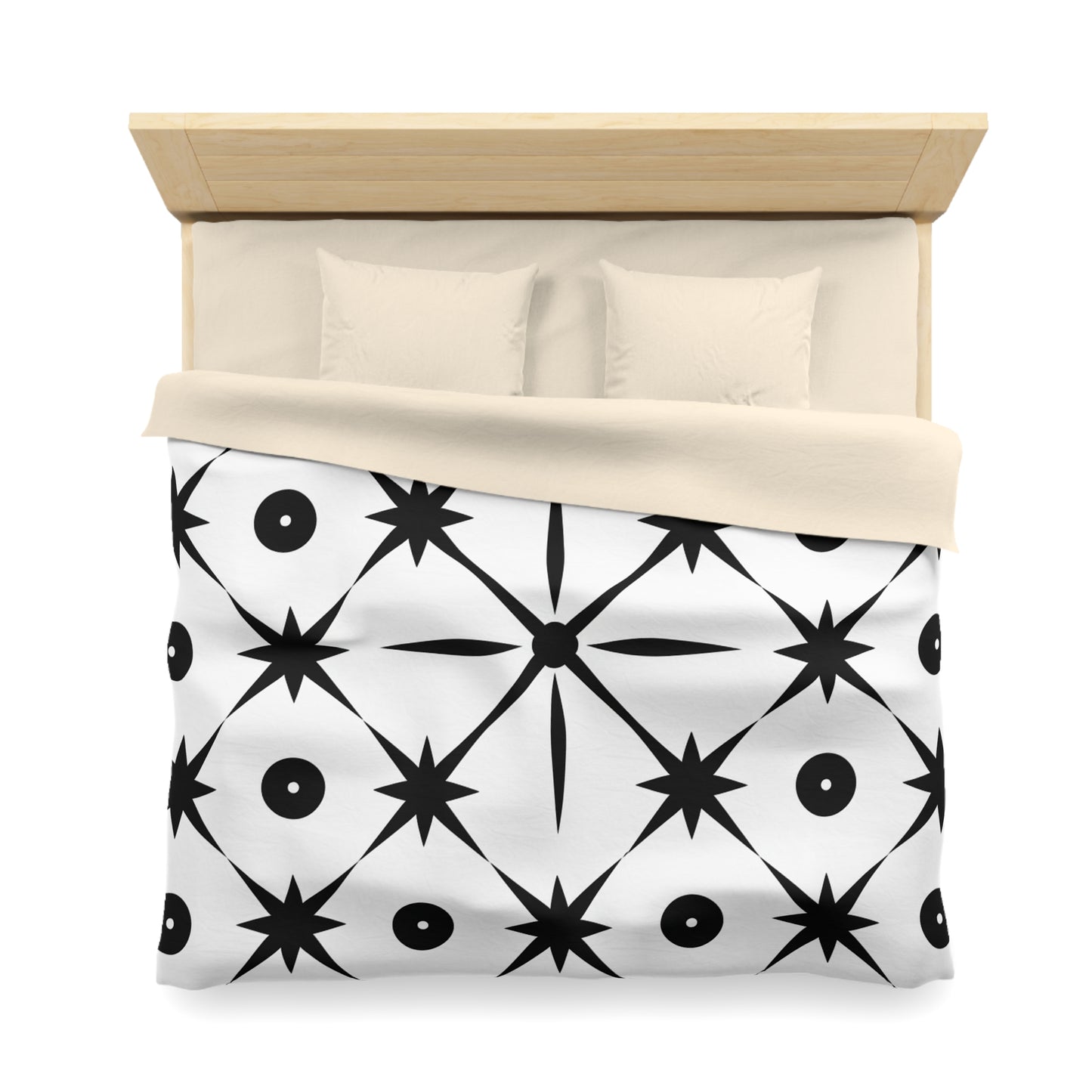 Mid Century Modern Asterisk Design - White & Black Atomic Starburst - Microfiber Duvet Cover