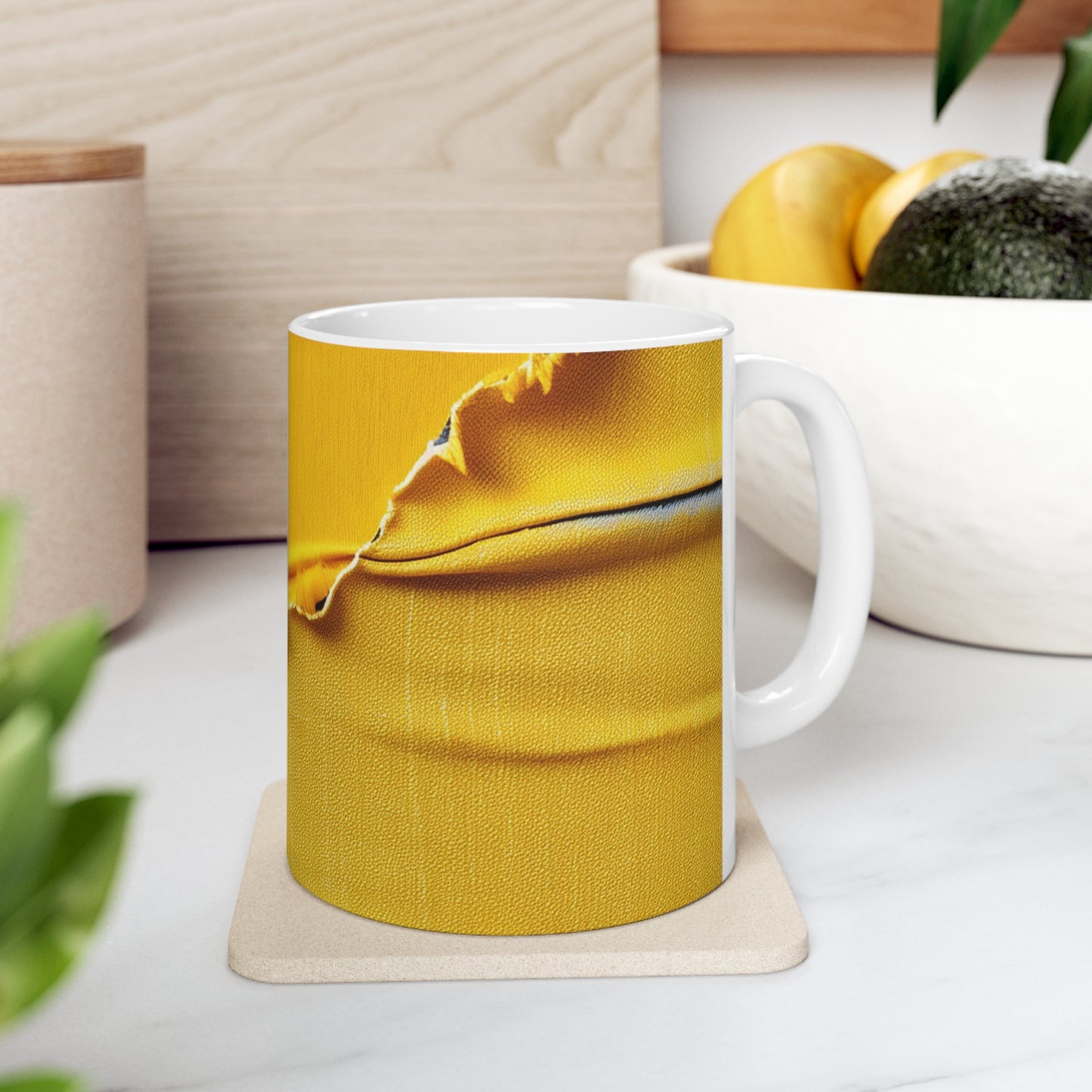 Banana Yellow Lemon: Bold Distressed, Denim-Inspired Fabric - Ceramic Mug 11oz