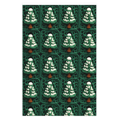 Evergreen Christmas Trees Crochet, Festive Pine Tree Holiday Craft, Yuletide Forest, Winter - Wrapping Paper